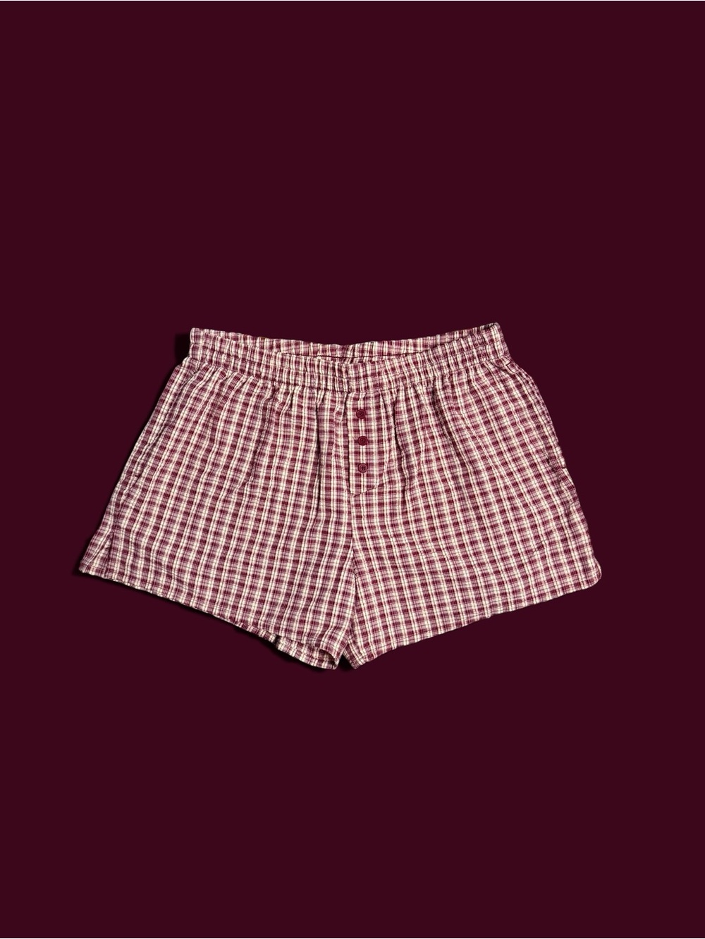 Vintage style burgundy & white plaid lounge shorts